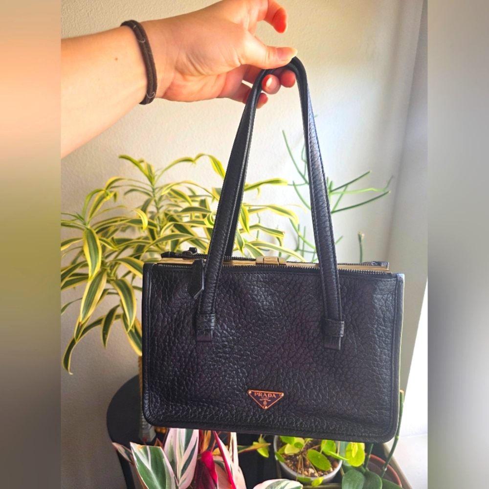 ❗️SOLD❗Prada Black Leather Bag Authentic;vintage W/gold HW Comes W/tag & COA